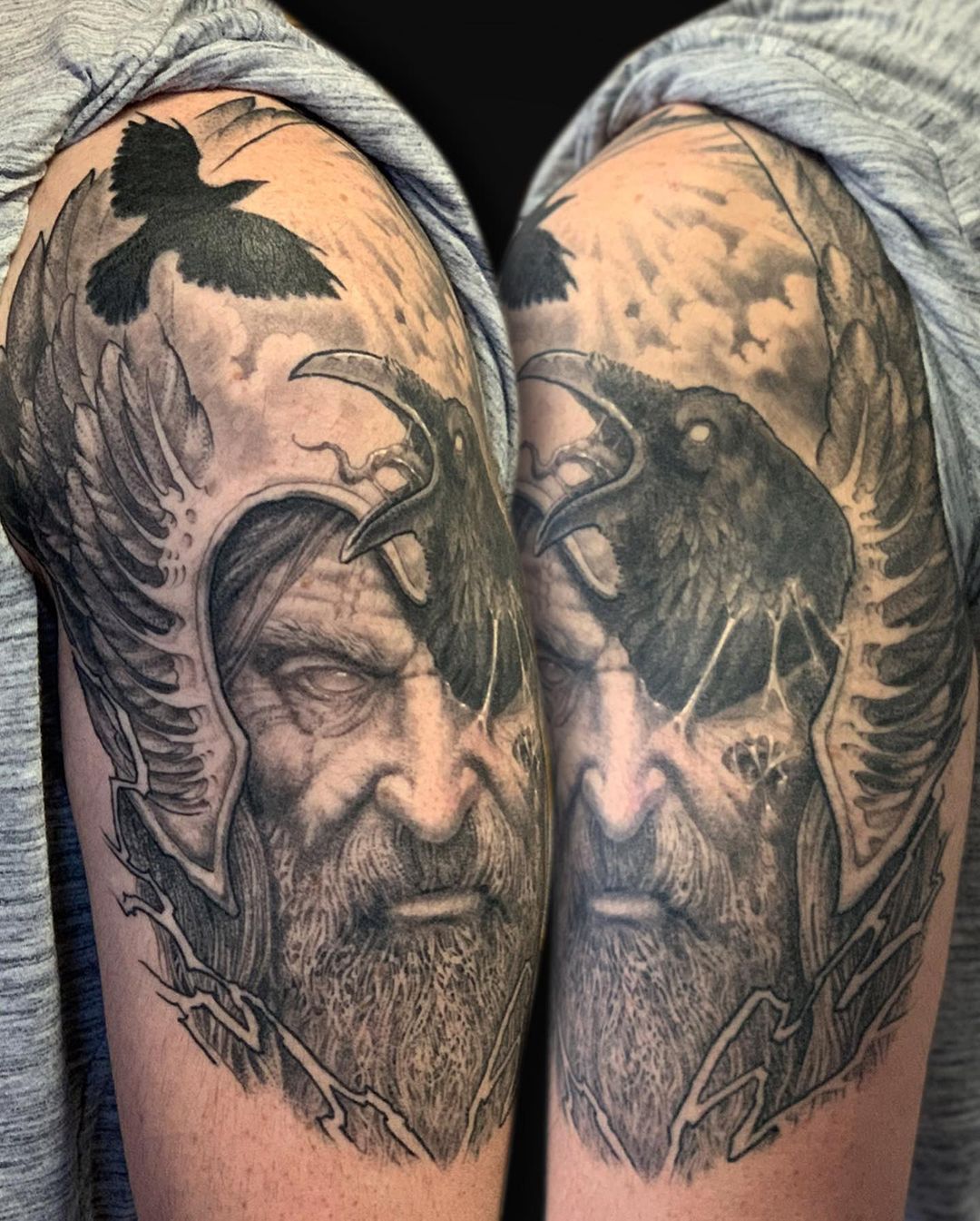 A big Odin tattoo is a great mythological piece.