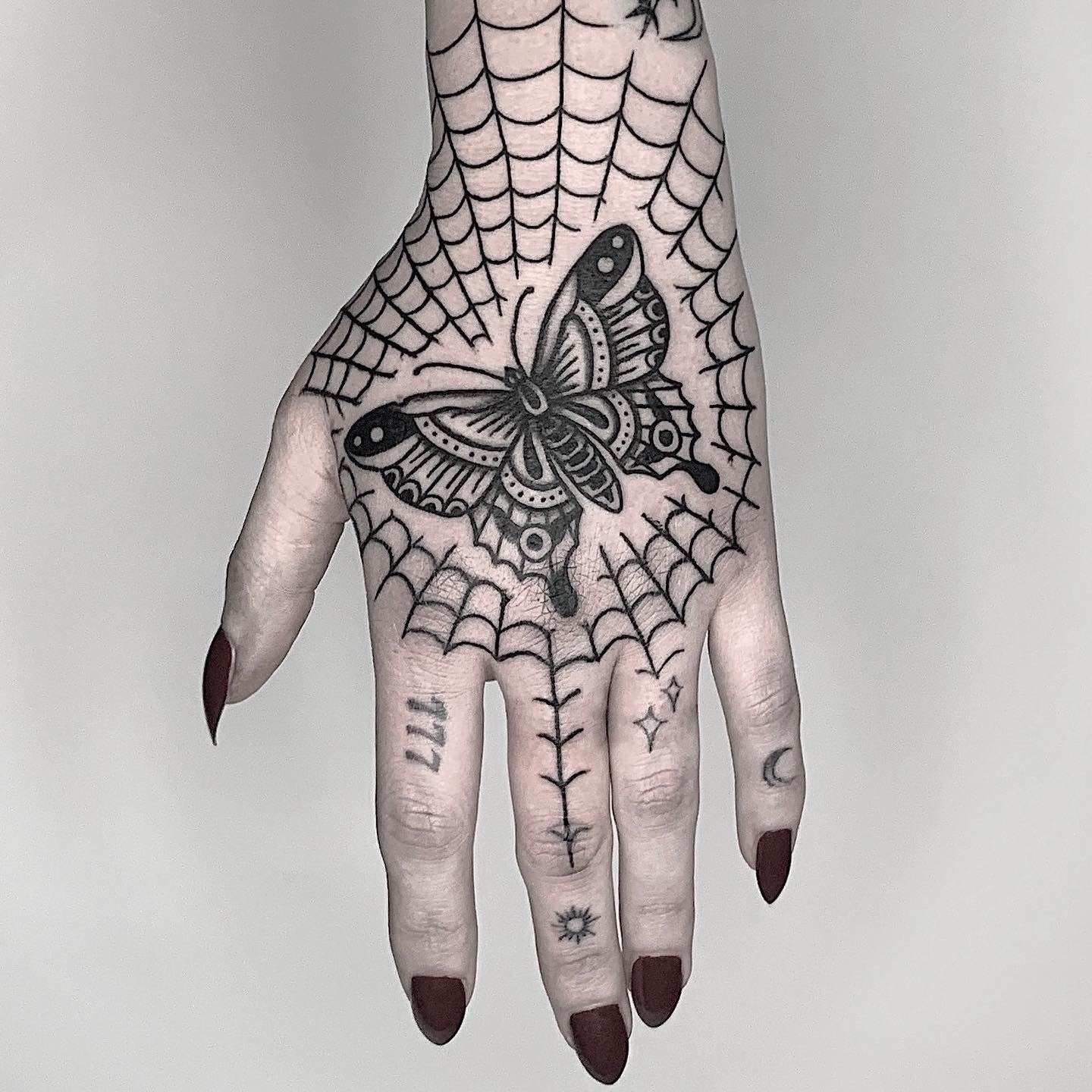 Cool arm and palm tattoo that represents how your luck can be just one touch away from you and your true happiness.