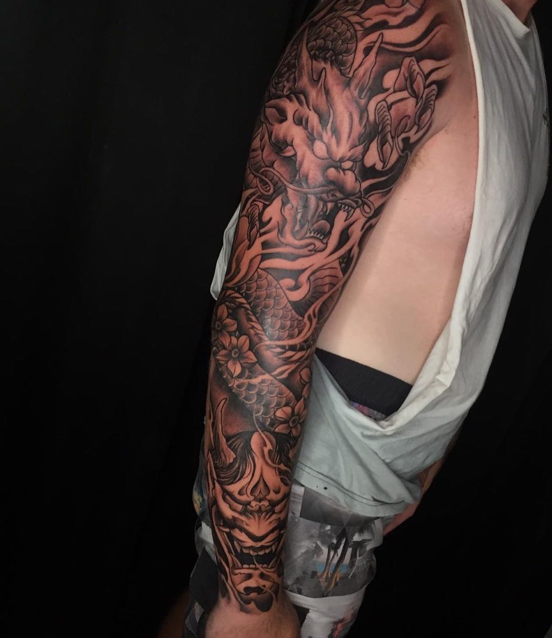 A giant tattoo such as this one will look the best on guys who work out, as well as men who fancy big-sleeve concepts.