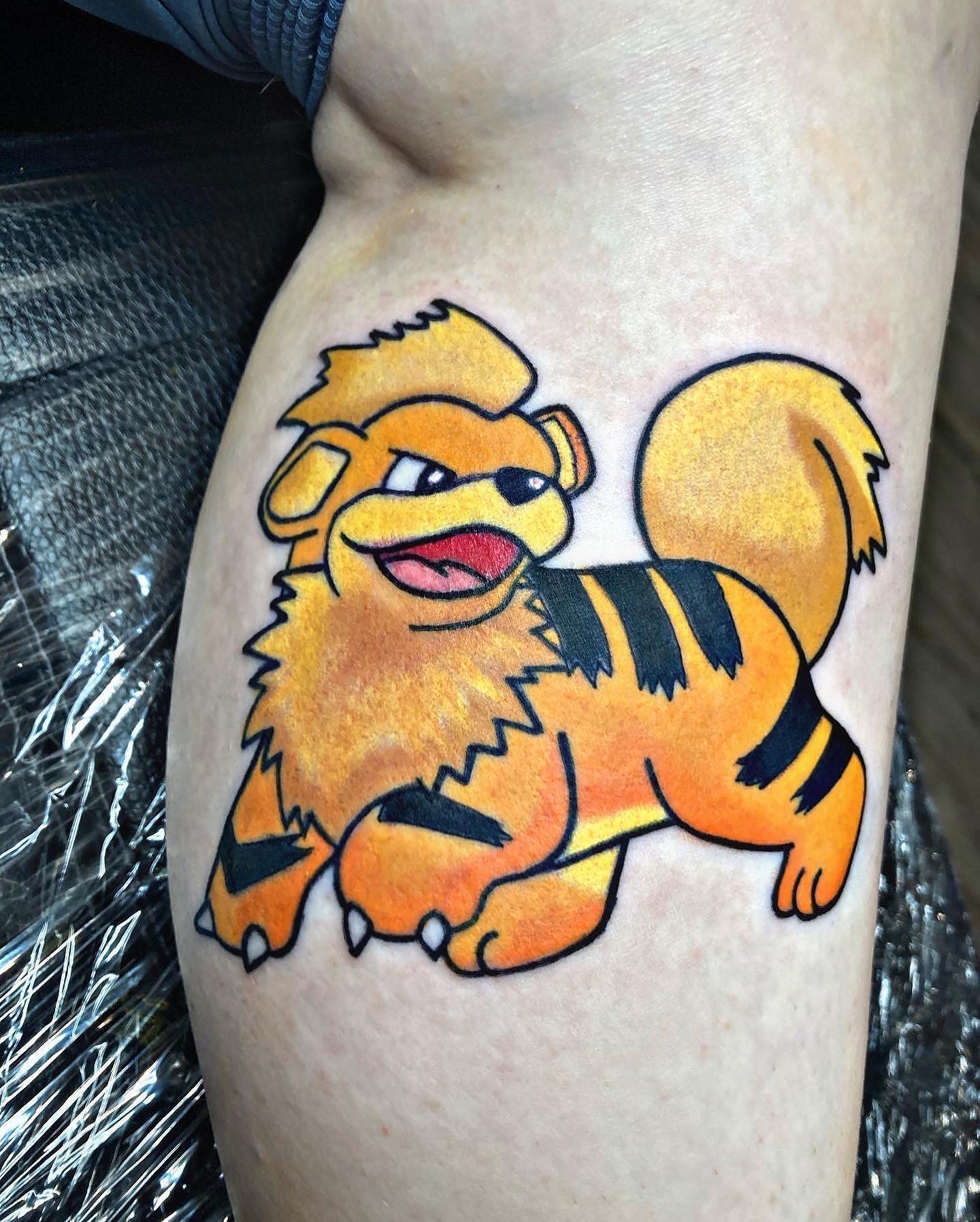 Growlithe is a fire-type Pokemon. It evolves from a puppy to a dog, an then into a ferocious beast. If you are considering getting this Pokemon tattooed on your body, just know that you will look great. So, go and get it!